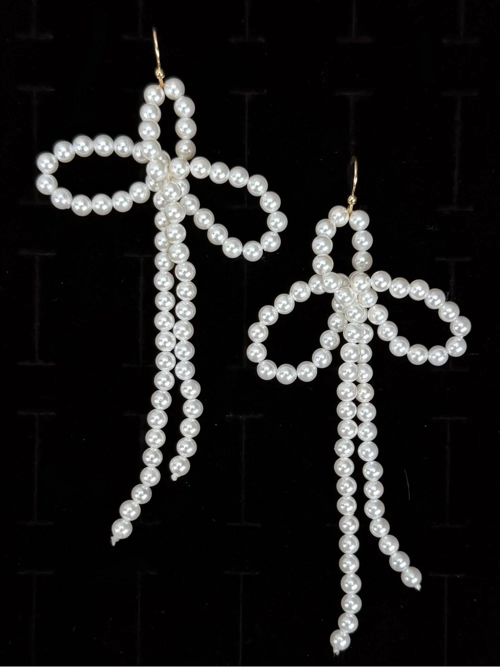Elegant Faux Pearl Bow Dangle Pierced Earrings